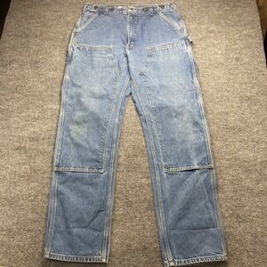 Carhartt B07 DST Mens Double Knee Work Dungaree Jeans Light Wash Blue 34x31